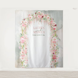 Rustieke Saliegroen & Roze Bloemboog Wandkleed