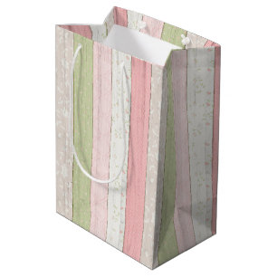 Rustieke Saliegroen & Roze Bloemige Houten Cottage Medium Cadeauzakje