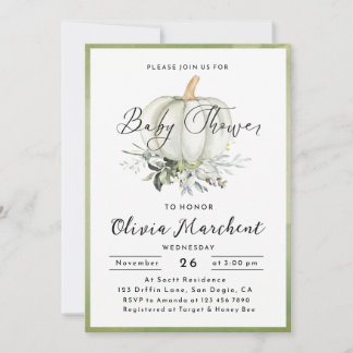 Rustieke Saliegroene Aquarel Pompoen Baby Shower Kaart
