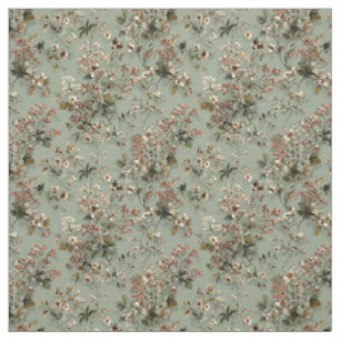 Rustieke saliegroene botanische vintage bloemenpri stof