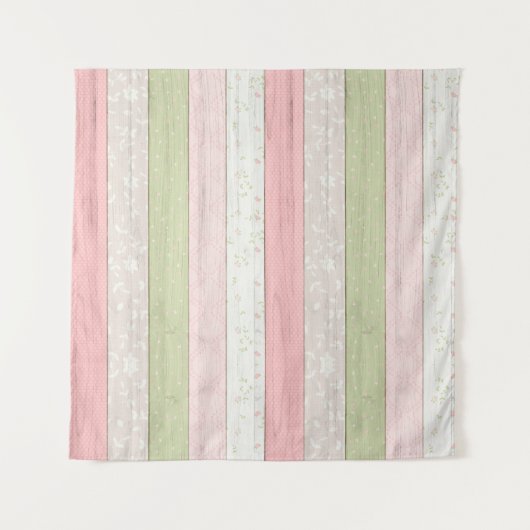 Rustieke saliegroene en roze bloemige houten cotta wandkleed (Voorkant)