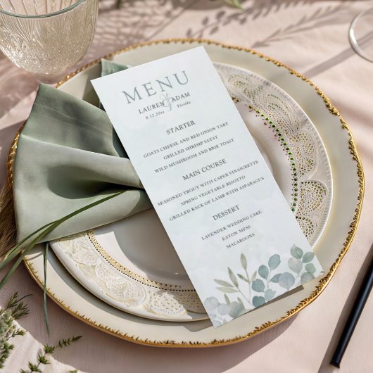 Rustieke Saliegroene Eucalyptus Bruiloft Menu
