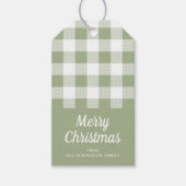 Rustieke saliegroene geruite vrolijke kerst cadeaulabel (Voorkant)