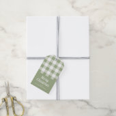 Rustieke saliegroene geruite vrolijke kerst cadeaulabel (Met Touw)