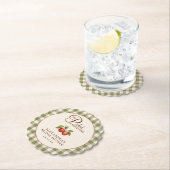 Rustieke Saliegroene Gingham Appel Bruiloftsborrel Kartonnen Onderzetters (Insitu)