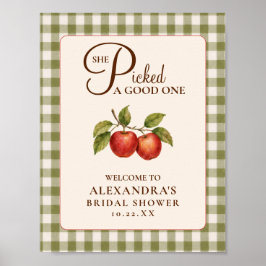 Rustieke Saliegroene Gingham Appel Bruiloftsborrel Poster