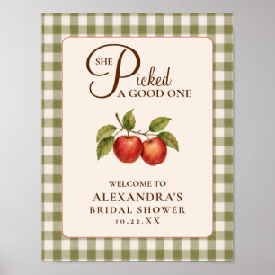 Rustieke Saliegroene Gingham Appel Bruiloftsborrel Poster