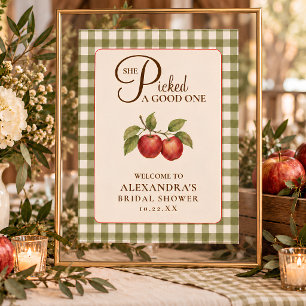 Rustieke Saliegroene Gingham Appel Bruiloftsborrel Poster