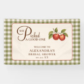 Rustieke Saliegroene Gingham Appel Bruiloftsborrel Spandoek (Horizontaal)