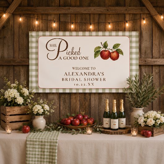 Rustieke Saliegroene Gingham Appel Bruiloftsborrel Spandoek