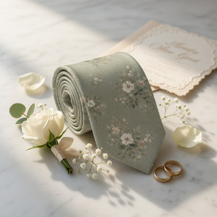 Rustieke saliegroene vintage bloemen stropdas