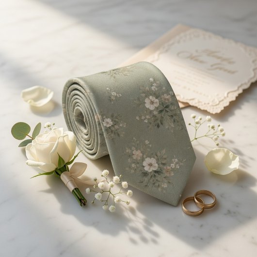 Rustieke saliegroene vintage bloemen stropdas