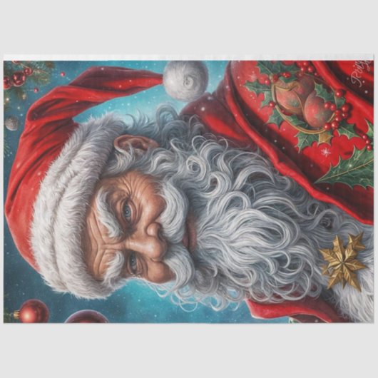 Rustieke Santa Christmas Decoupage Papier (Voorkant)