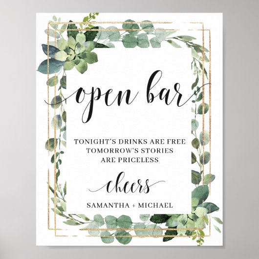 Rustieke sappige groene gebladerte open bar bord poster (Voorkant)