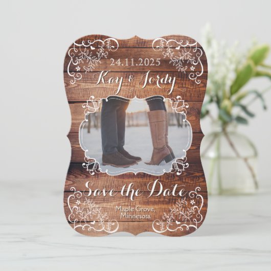 Rustieke 'Save the Date' Bos Bruiloft Jouw Foto Kaart (Staand voorkant)