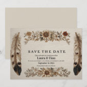 Rustieke "Save the Date"-kaart met veren en bloeme Kaart (Voorkant / Achterkant)