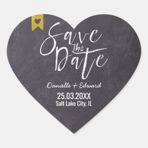 Rustieke Save the Date Krijtbord Witte Typografie Hart Sticker