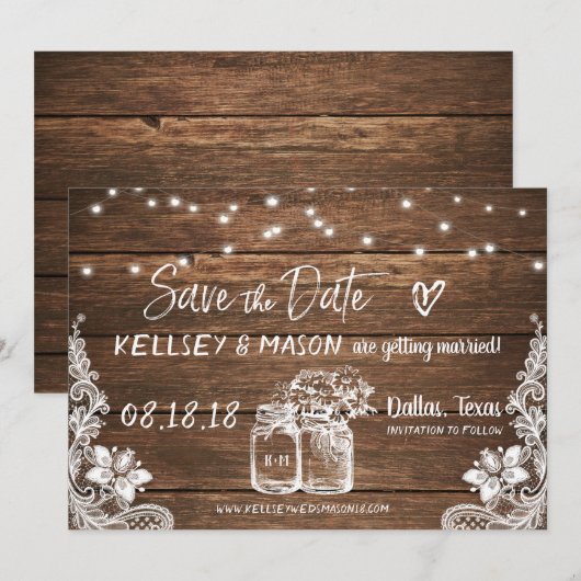 Rustieke Save the Date | Metselarenpotten, Kant & Kaart (Voorkant / Achterkant)