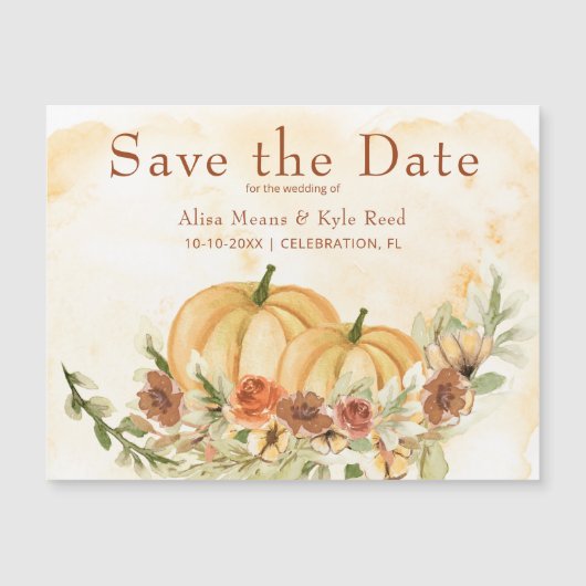 Rustieke 'Save the Date' Pompoen Huwelijksmagneet (Voorkant)