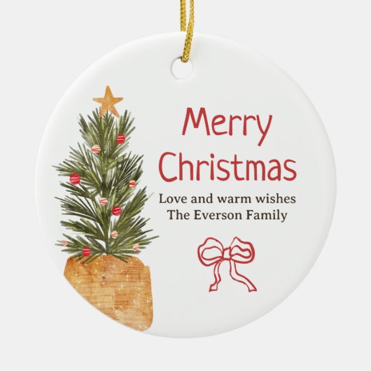 Rustieke Scandi Bow Boho Kerstboom Foto Keramisch Ornament (Voorkant)