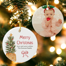 Rustieke Scandi Bow Boho Kerstboom Foto Keramisch Ornament