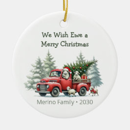 Rustieke Schapen Rode Truck Thema Foto Keramisch Ornament