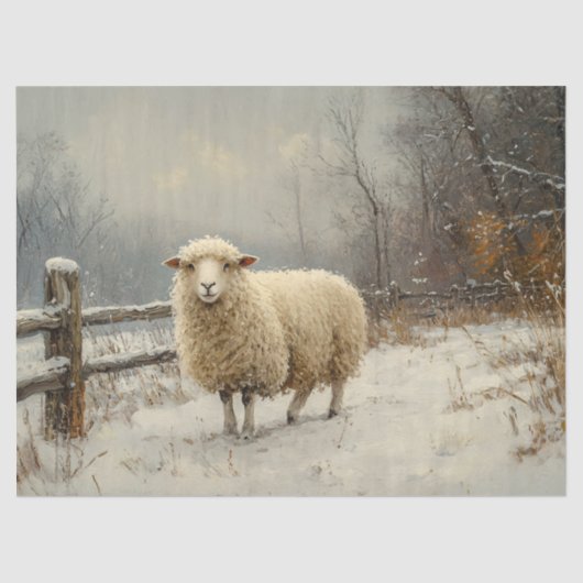 Rustieke Schapen Winter Landschap Decoupage Tissuepapier (Voorkant)