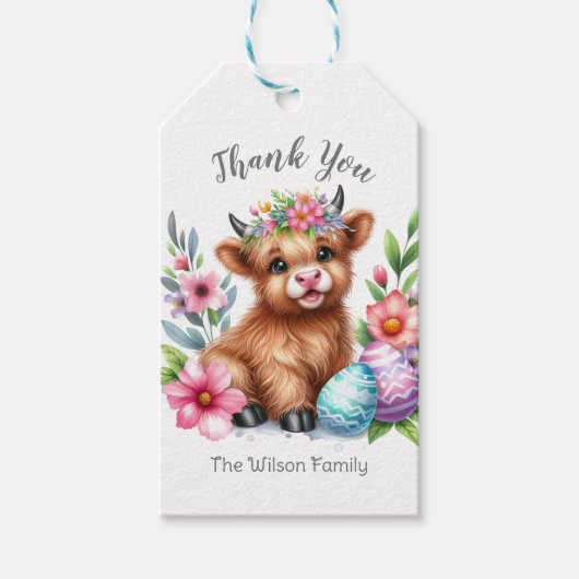 Rustieke Schattigee Baby Highland Koe Cadeaulabel (Voorkant)