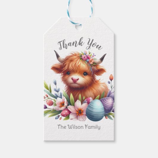 Rustieke Schattigee Baby Highland Koe Cadeaulabel (Voorkant)
