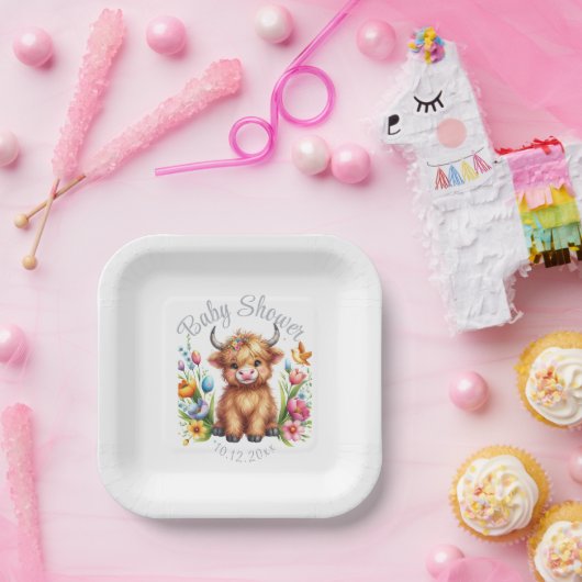 Rustieke Schattigee Baby Highland Koe Papieren Bordje (Feest)