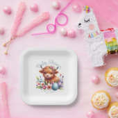 Rustieke Schattigee Baby Highland Koe Papieren Bordje (Feest)