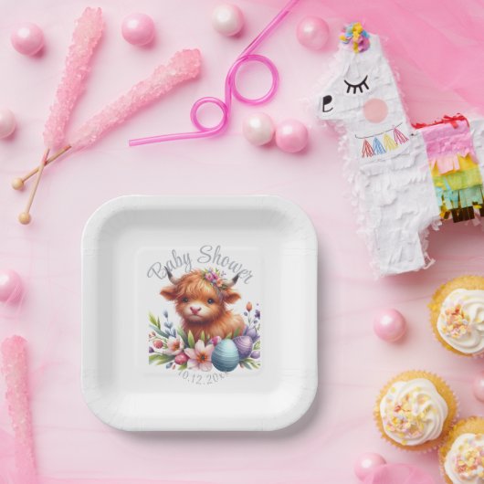 Rustieke Schattigee Baby Highland Koe Papieren Bordje (Feest)