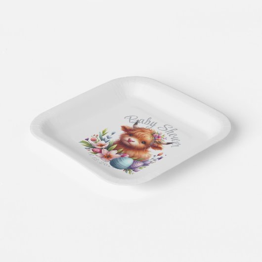 Rustieke Schattigee Baby Highland Koe Papieren Bordje (Gebogen)