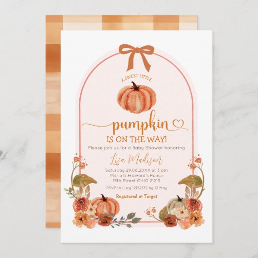 Rustieke Schattigee Bow Little Pumpkin Baby shower Kaart (Voorkant / Achterkant)