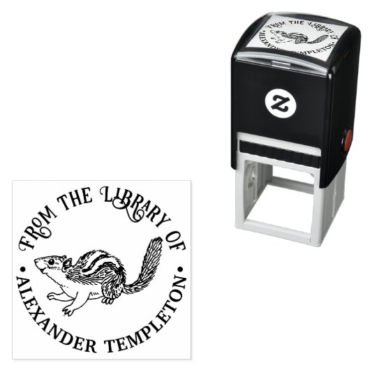 Rustieke Schattigee Chipmunk Bibliotheek Boeknaam Zelfinktende Stempel (In situ)