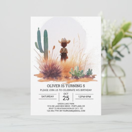 Rustieke Schattigee Cowboy Verjaardag Kaart (Staand voorkant)