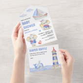 Rustieke Schattigee olifant nautische boot Baby sh All In One Uitnodiging (Afscheurbaar)