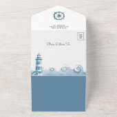 Rustieke Schattigee Teddybeer Nautische Boot Baby  All In One Uitnodiging (Buitenkant)