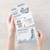 Rustieke Schattigee Teddybeer Nautische Boot Baby  All In One Uitnodiging (Afscheurbaar)