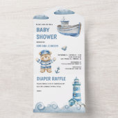Rustieke Schattigee Teddybeer Nautische Boot Baby  All In One Uitnodiging (Binnen)