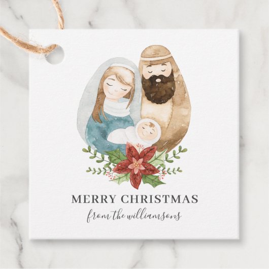 Rustieke Schattigee Waterverf Geboorte Kerstmis |  Bedankjes Labels (Voorkant)