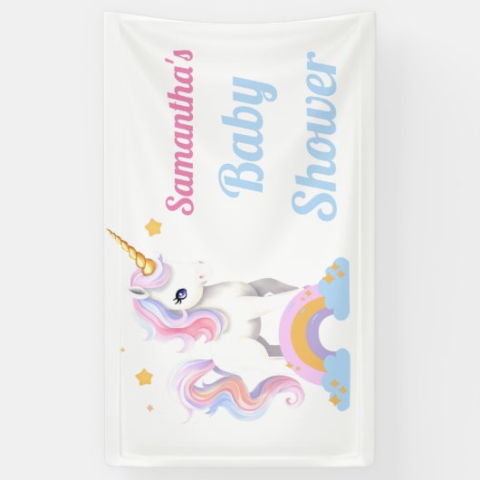 Rustieke Schattigee Waterverf Regenboog Eenhoorn B Spandoek (Verticaal)