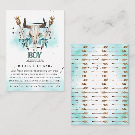 Rustieke schedel en pijlen | Het is een jongen | Informatiekaartje (Voorkant / Achterkant)