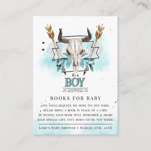 Rustieke schedel en pijlen | Het is een jongen | Informatiekaartje (Voorkant)