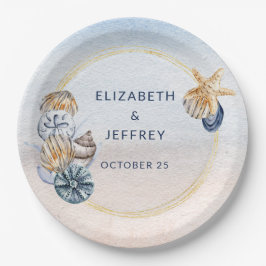 Rustieke Schelpen Oceaan Zee Zomer Strand Bruiloft Papieren Bordje