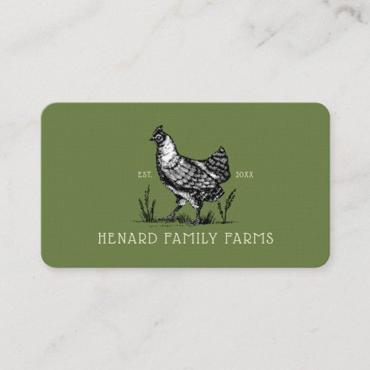 Rustieke  schets Boerderij Hen Olive Green Visitekaartje (Voorkant)