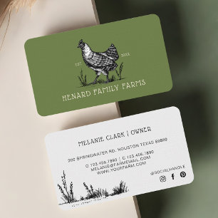 Rustieke schets Boerderij Hen Olive Green Visitekaartje