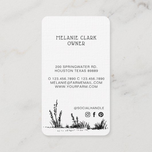 Rustieke  schets Boerderij Hen Wit Verticaal Visitekaartje (Achterkant)