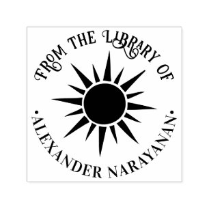 Rustieke Schijnende Zon en Stralen Bibliotheek Boe Zelfinktende Stempel