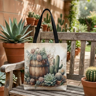 Rustieke schikking van vetplanten en cactussen tote bag